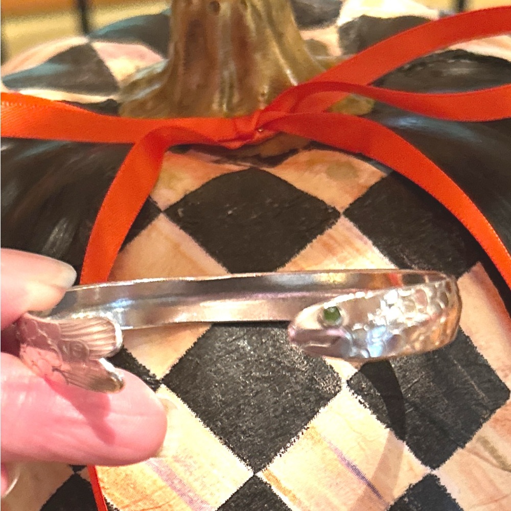 Vintage Eden Hand Arts Sterling Silver Herring Fish Bracelet Green Eye